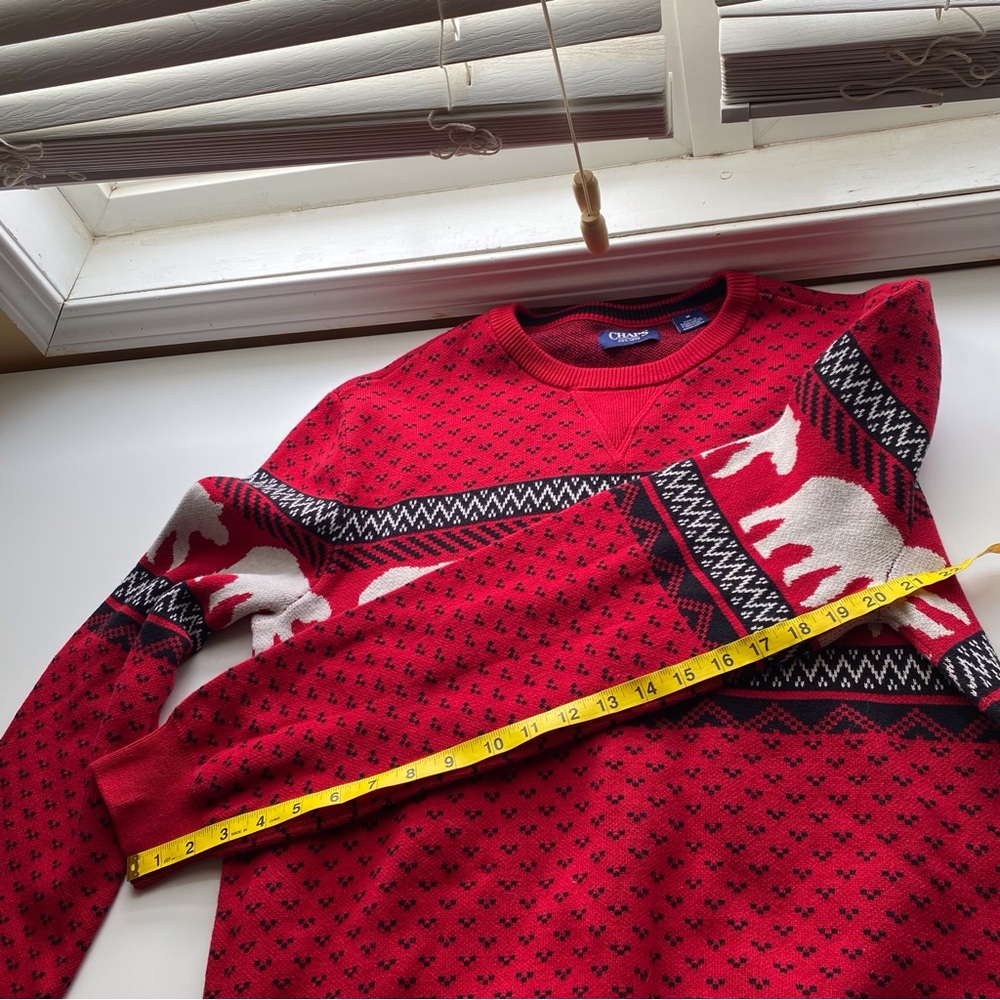 Chaps Polar Bear Fair Isle Sweater Men Medium Red Black White Crewneck Preppy - Picture 14 of 15